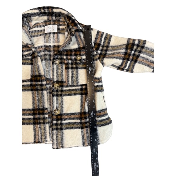 Zara Kids Plaid Button-Up Shirt Jacket, Cream, Brown, Checkered Shacket - Picture 6 of 11